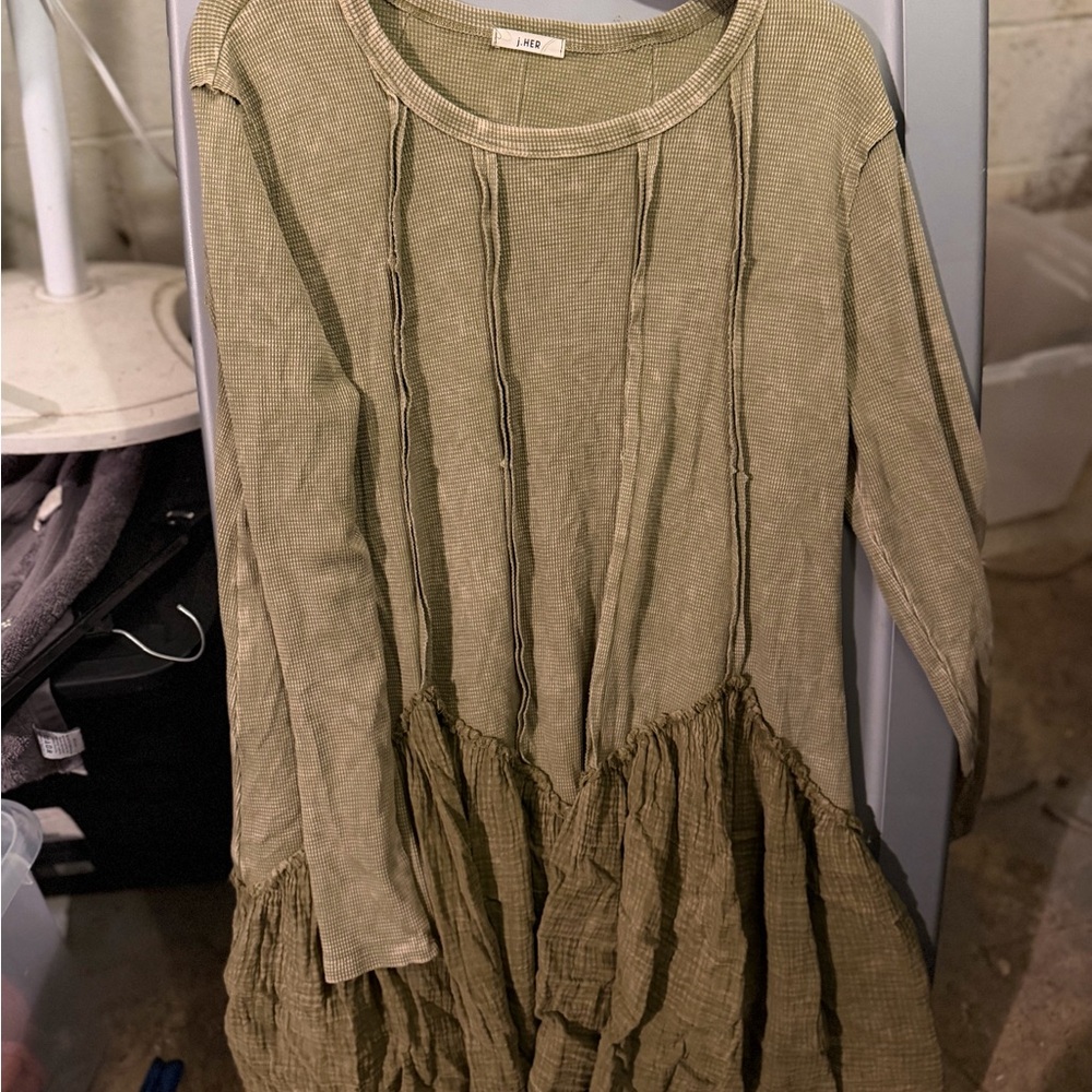 I-HEM Olive Green Long Sleeve Mini Dress